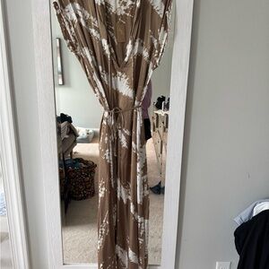 Elegant Brown and White Maxi Dress